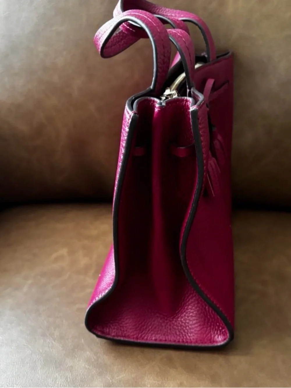 kate spade Hayes Raspberry Leather Tote with Tassel Detail and Crossbody